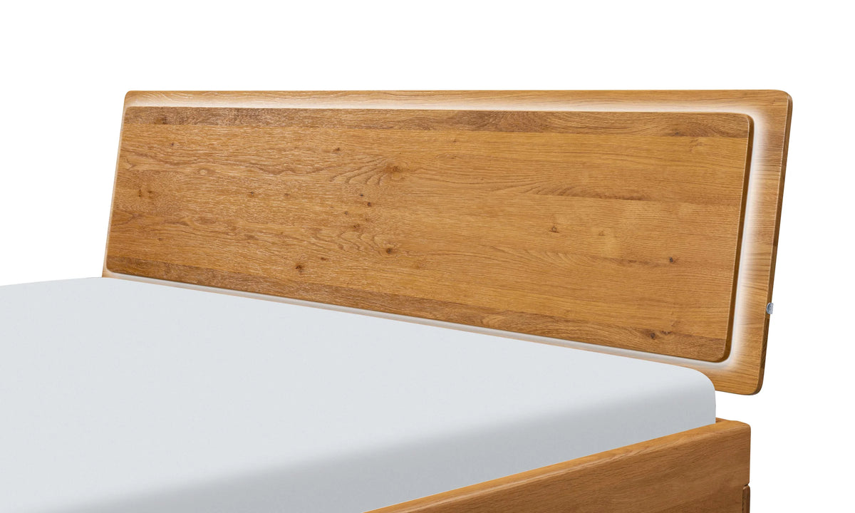 Mantova massief houten bed Oak Puro Wild Eiken Naturel detail hoofdbord met led