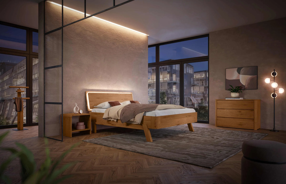 Matera massief houten bed Oak Puro Wild Eiken Naturel sfeer