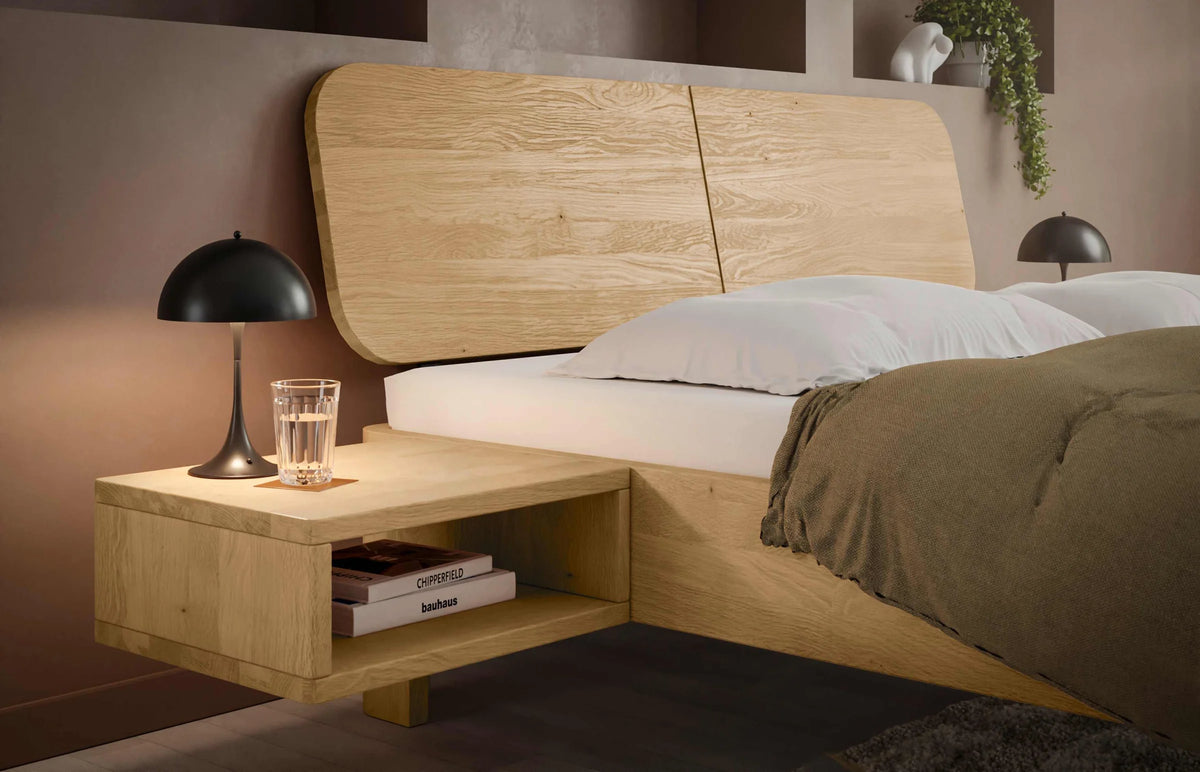 Monza massief houten bed Oak Bianco Eiken Bianco detail hoofdbord