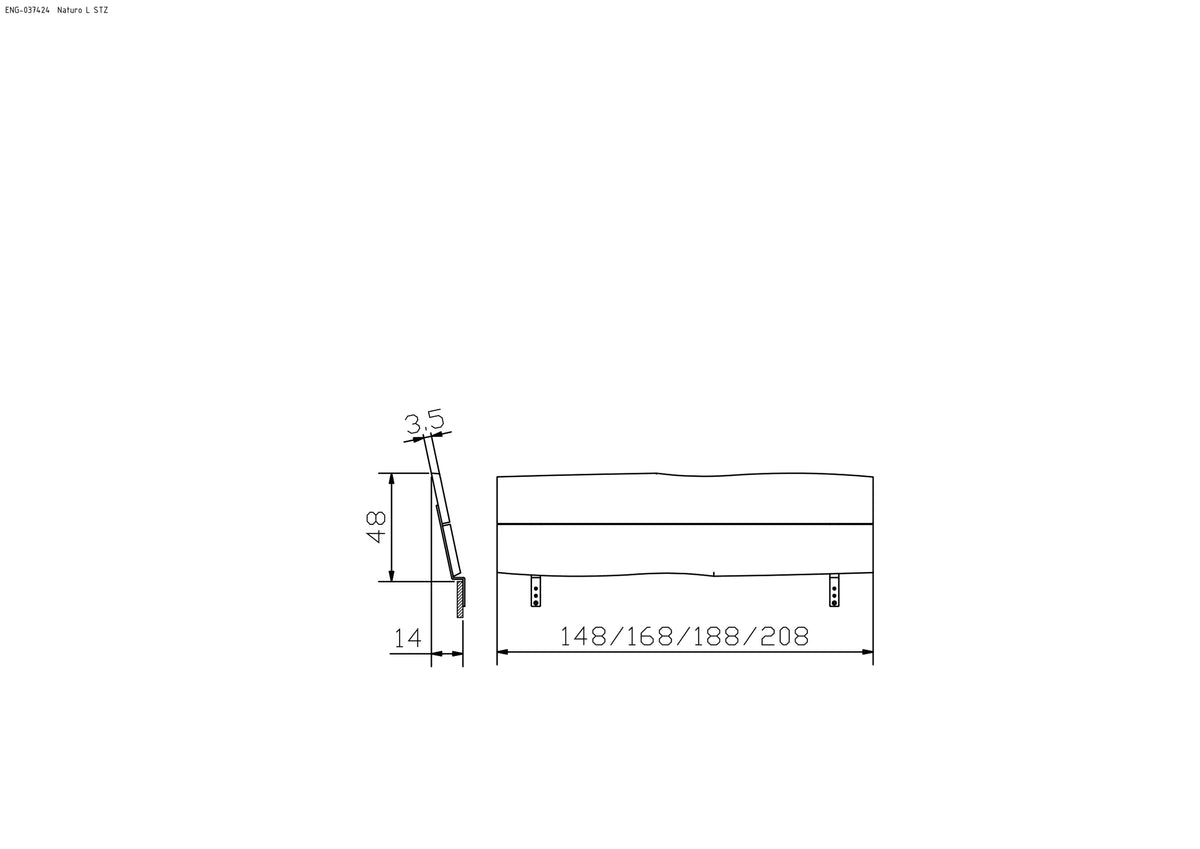 Noto massief houten bed Oak Puro maattekening hoofdbord