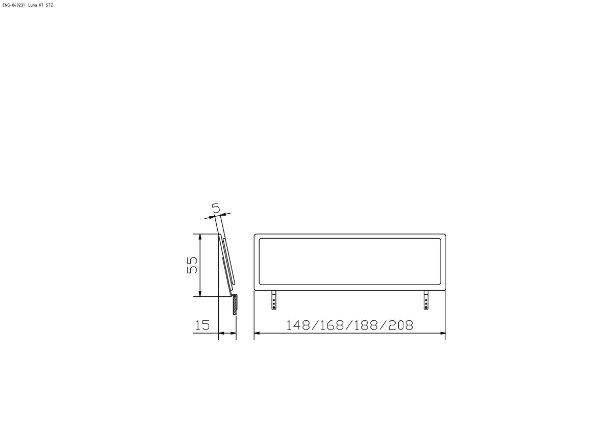 Mantova massief houten bed Oak Puro maattekening hoofdbord