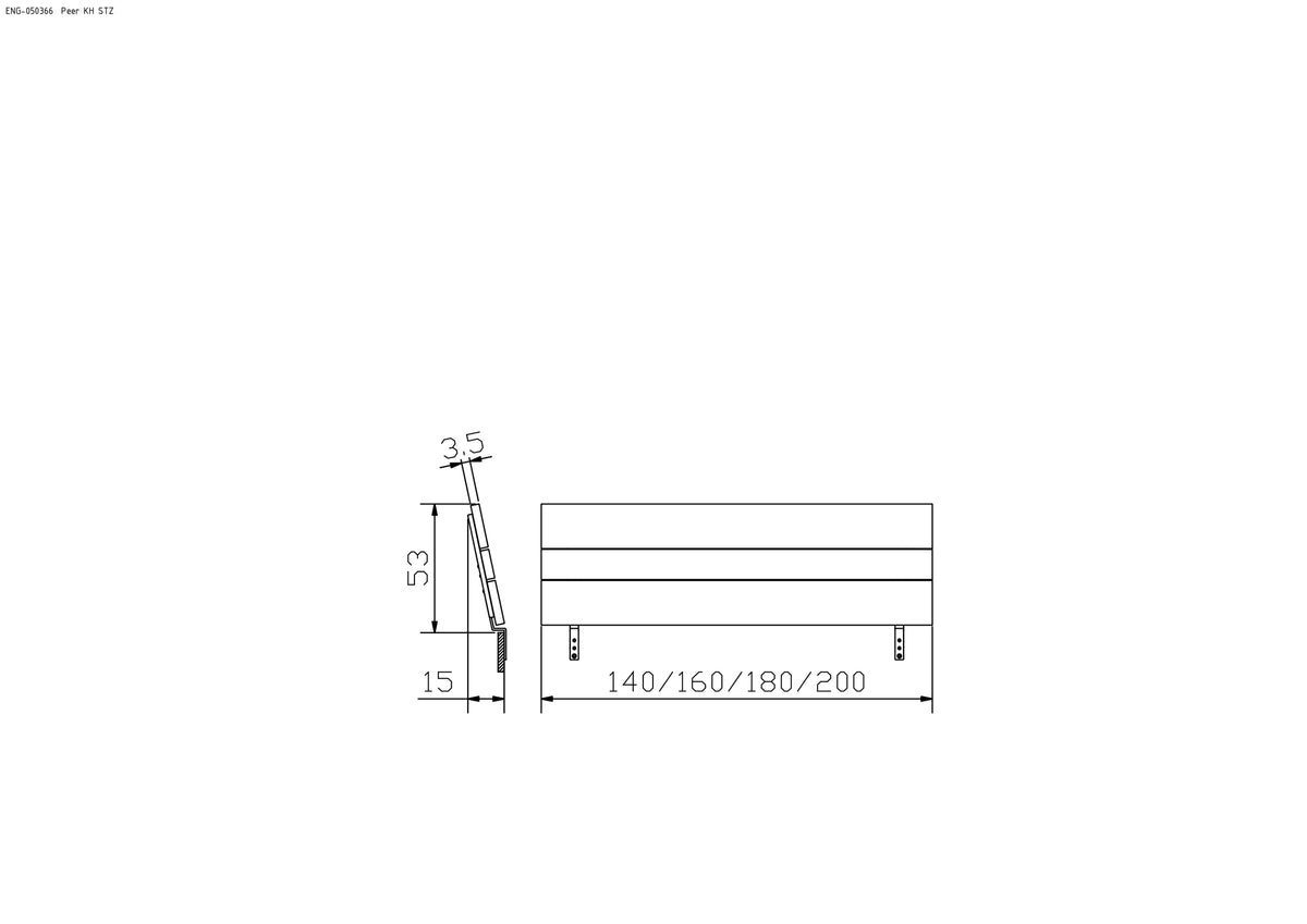 Pavia massief houten bed Oak Puro maattekening hoofdbord