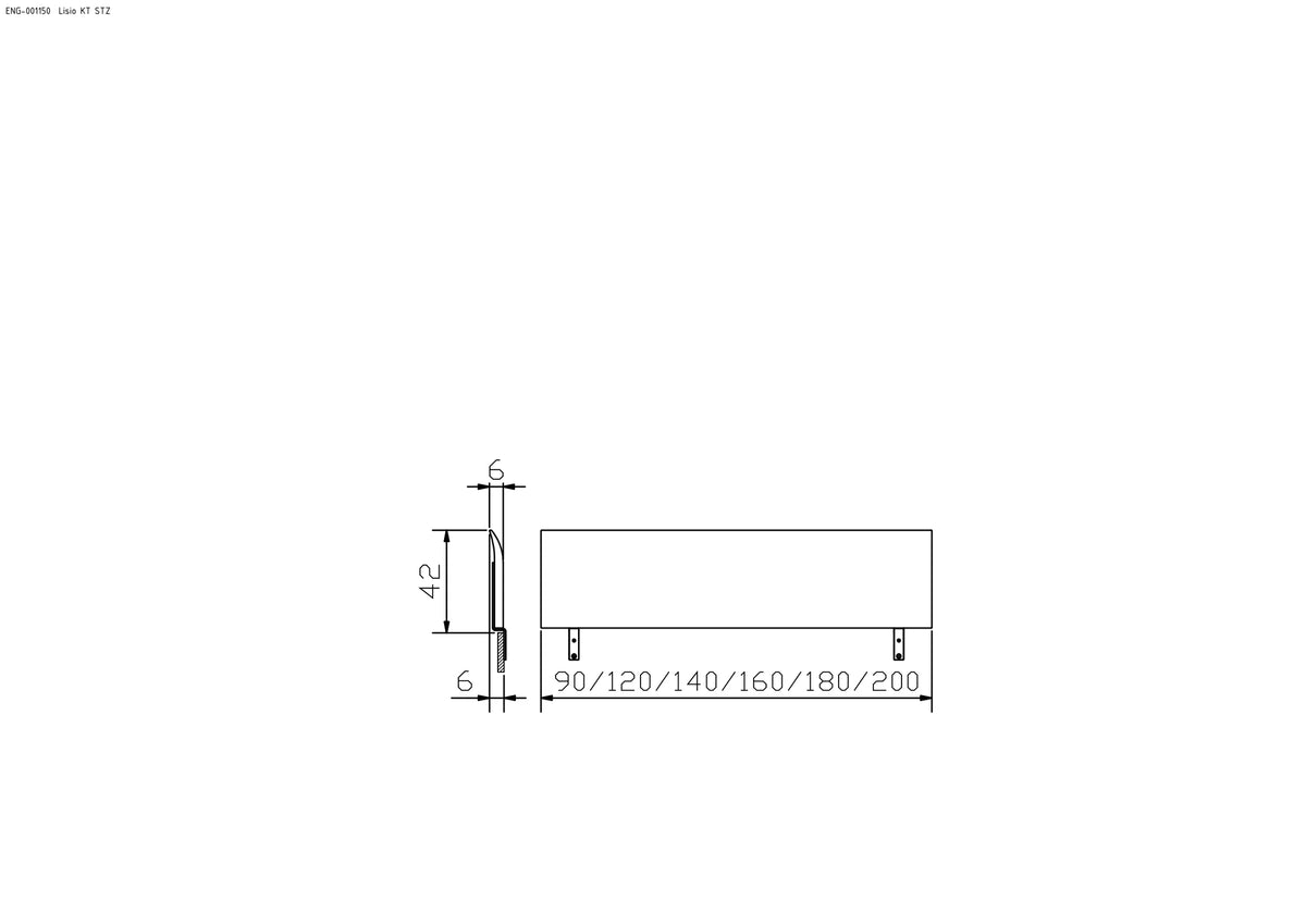 Lisiano massief houten bed Oak-Line maattekening hoofdbord