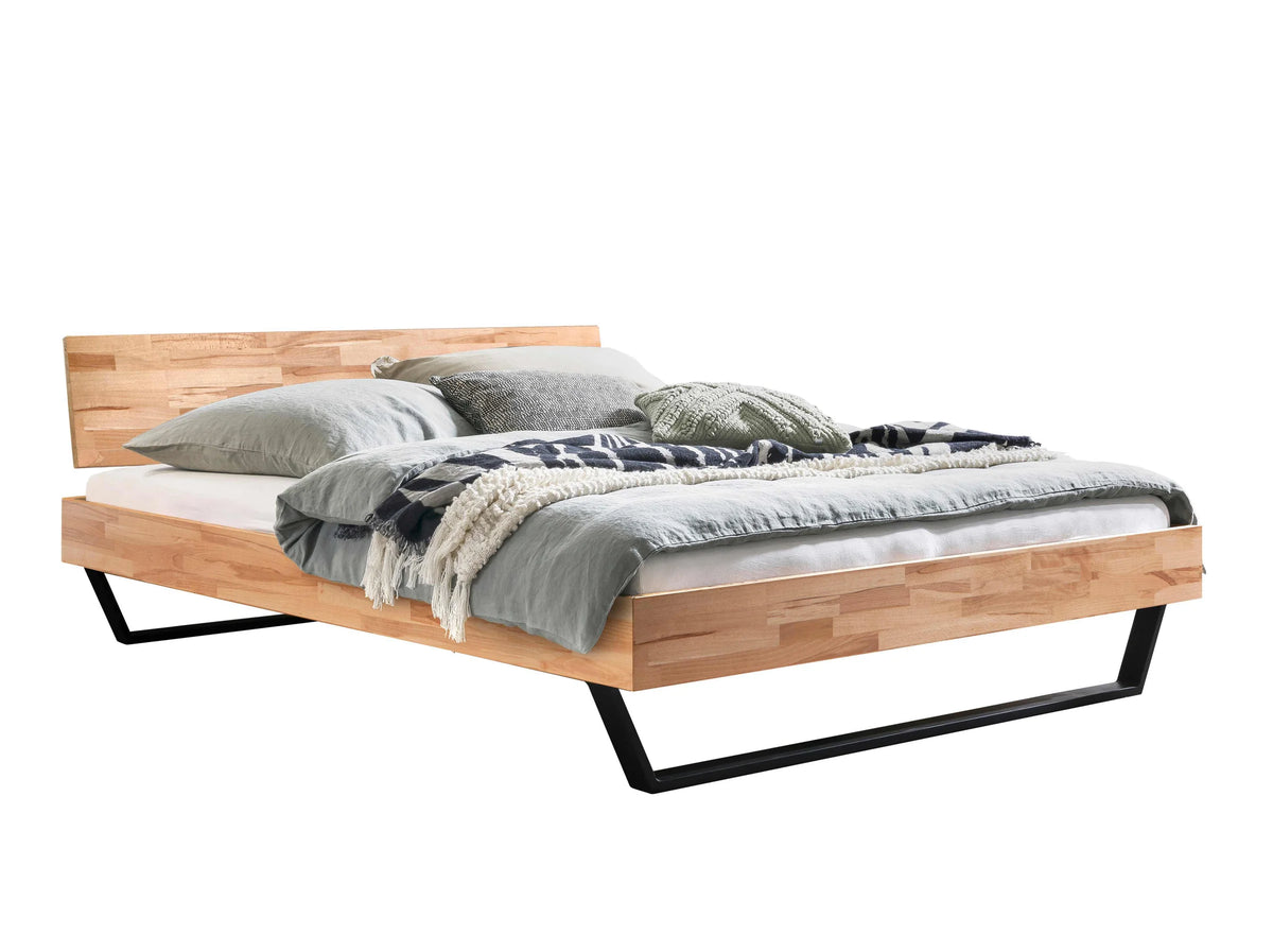 Asti massief houten bed Beuken Naturel zwarte poten vrijstaand