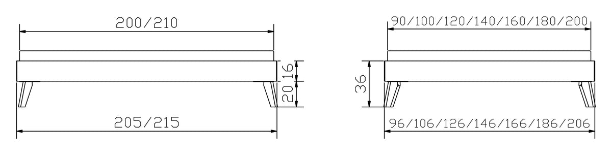 Calvari massief houten bed maattekening poten 20cm