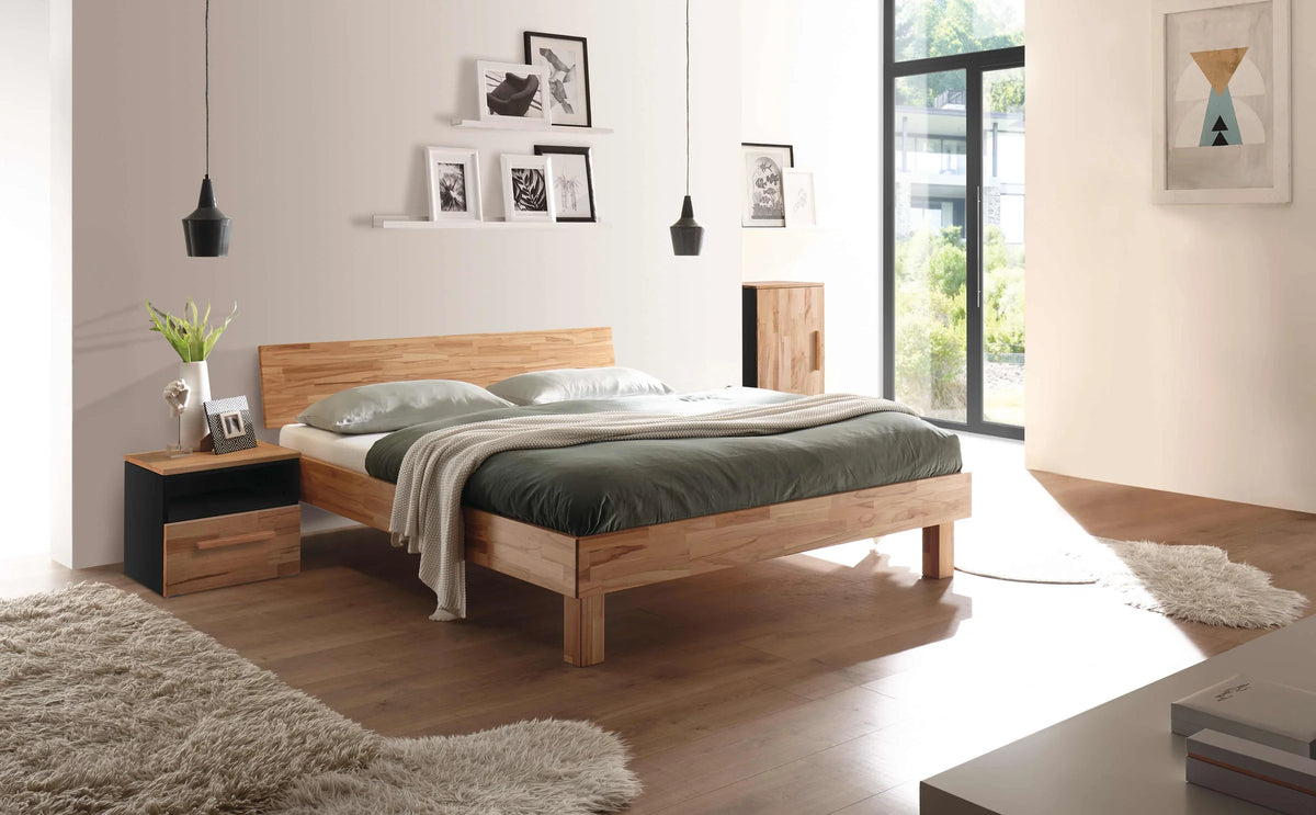 Forti massief houten bed Beuken Naturel sfeer onia unito zwart