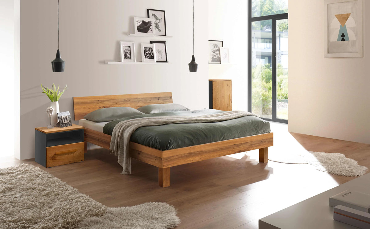 Forti massief houten bed Eiken Naturel sfeer onia unito antraciet
