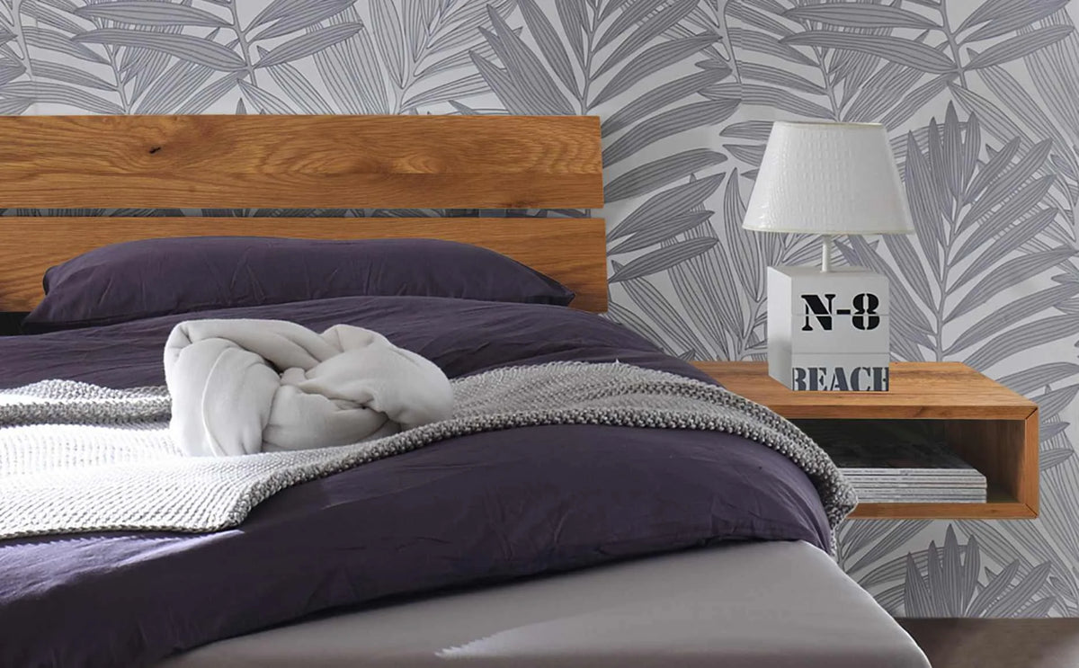Prato massief houten bed Eiken Naturel detail hoofdbord met akai nachtkastje