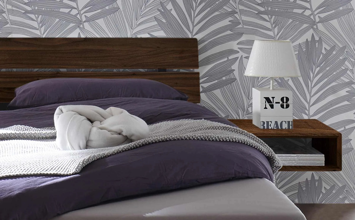 Prato massief houten bed Walnoot detail hoofdbord met akai nachtkastje