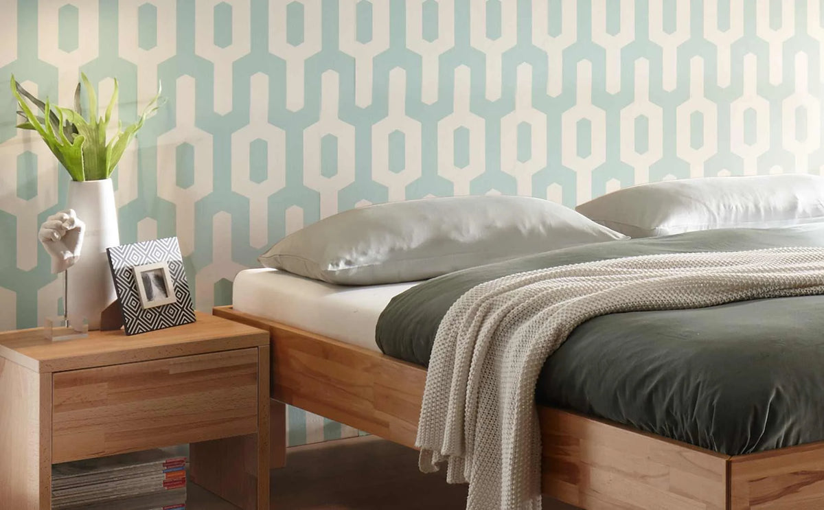 Rapallo massief houten bed Beuken Naturel detail met salva nachtkastje