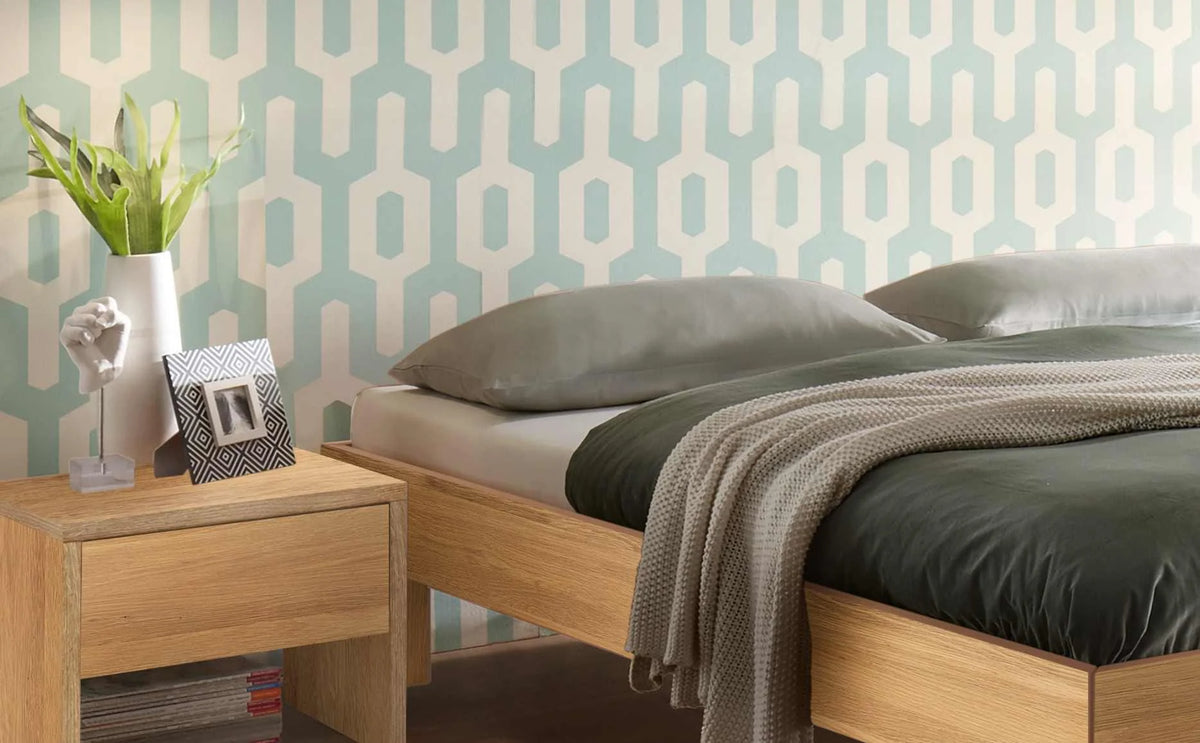 Rapallo massief houten bed Eiken Bianco detail met salva nachtkastje