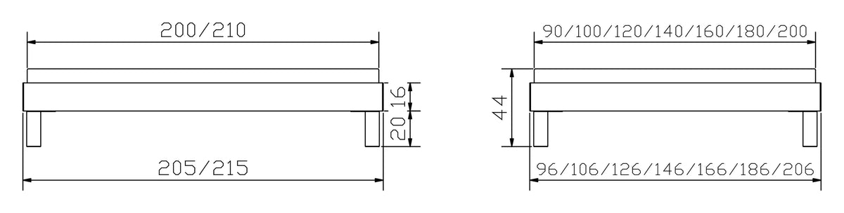 Rapallo massief houten bed maattekening poten 20cm